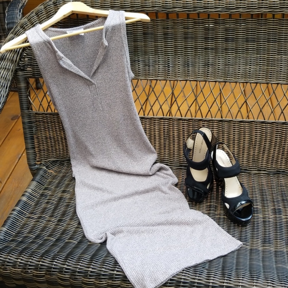 Pink & Gray Marled Knit Midi Dress